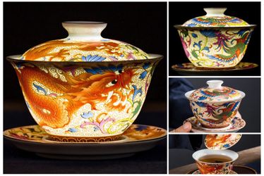 Chinese Porcelain Dragon Gaiwan Tea Set