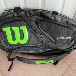 New Wilson Tour V Blade Black/Green 9-Pack Tennis Racquet/Racket Carry Bag w/ Shoulder Straps