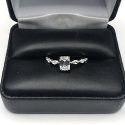 925 Sterling Silver 1.00CT Small emerald Cut Engagement Ring Size 6 Or 7