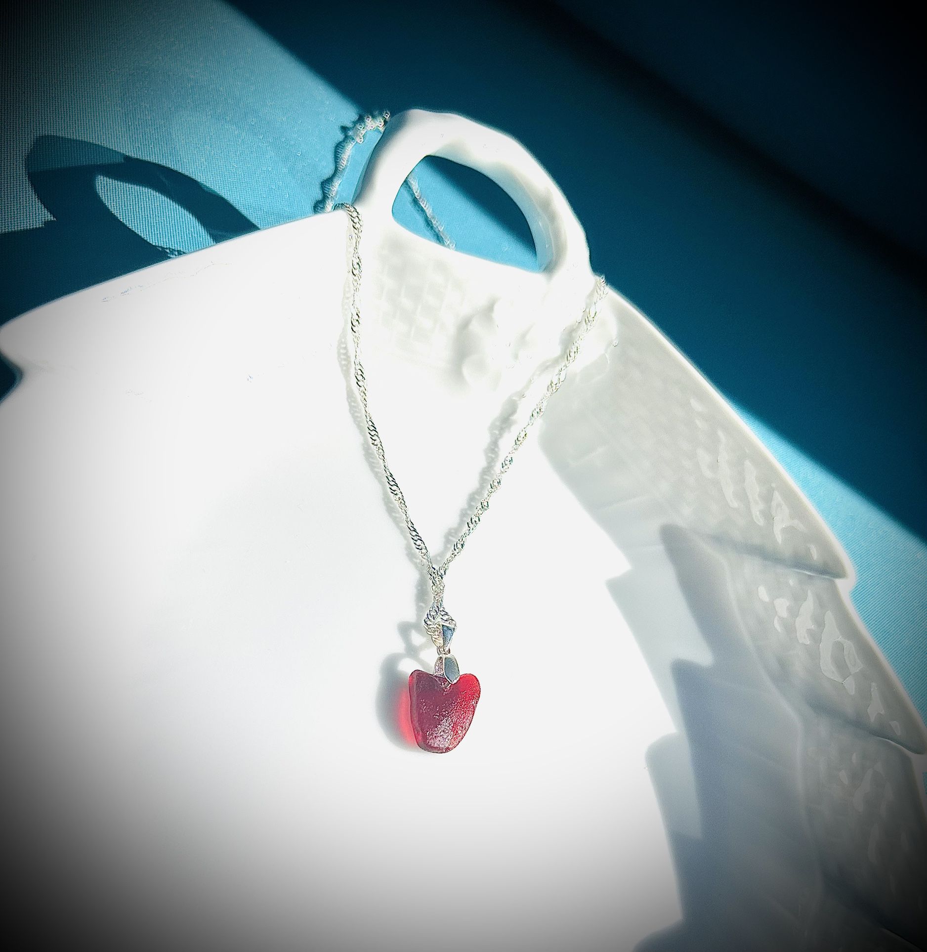 Red Heart Shaped Sea Glass On Sterling Silver 