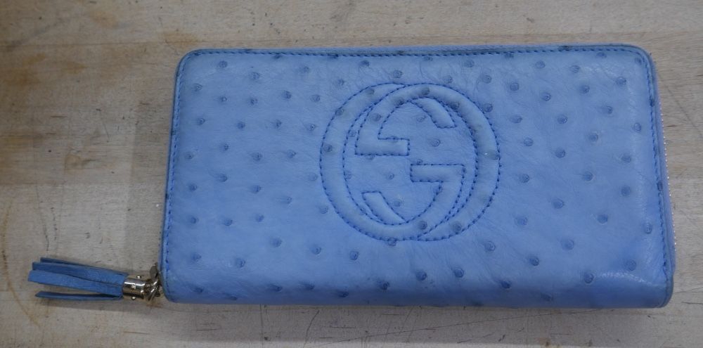 Authentic GUCCI GG Long Wallet blue pre owned. fair condition. 