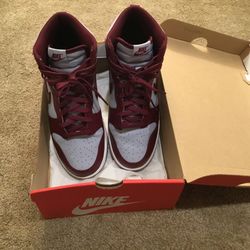 Size 9.5- Nike Dunk Retro in Burgundy and grey