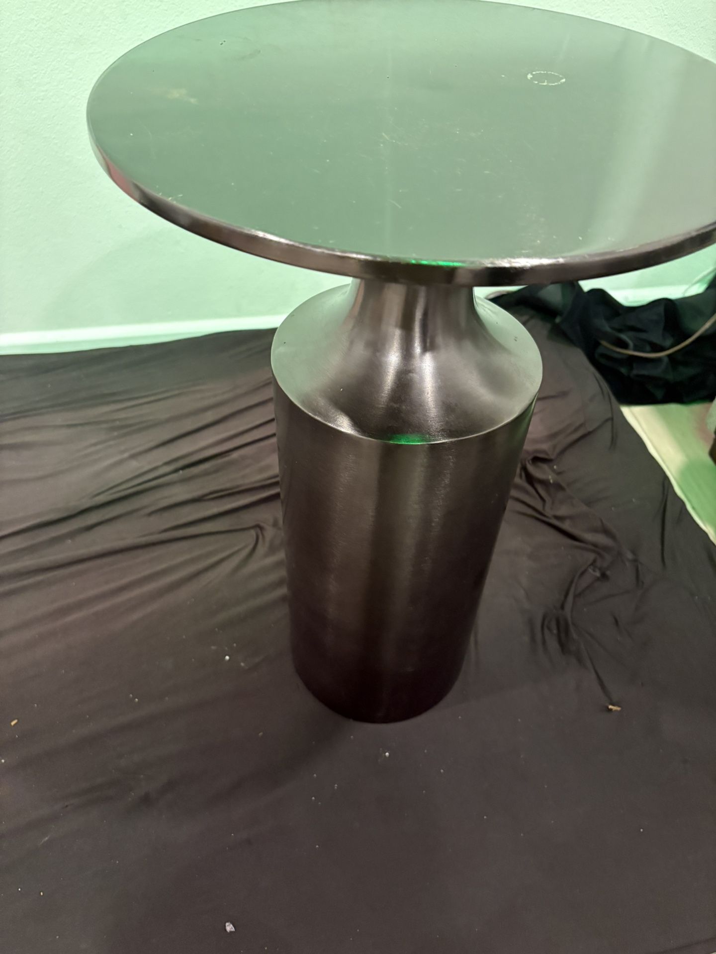Round Aluminum Side Table in Black Nickel Finish
