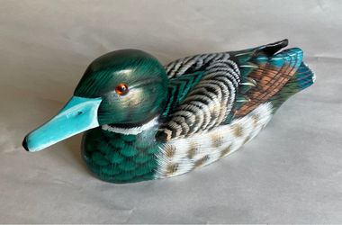 Vintage Hand-Carved & Hand-Painted Wooden Mallard Duck Figurine