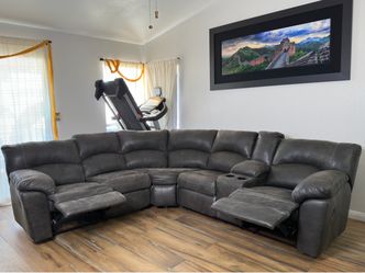 Dark Grey Reclining Sectional Sofa with cup holders
