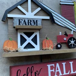 Tall Wooden Barn Garden Sign W/ Barn, Tractor On Farm W/