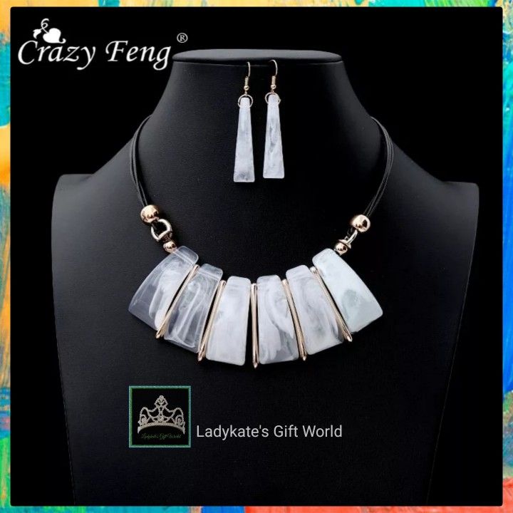 Crazy Feng Vintage Statement Jewelry Set. White