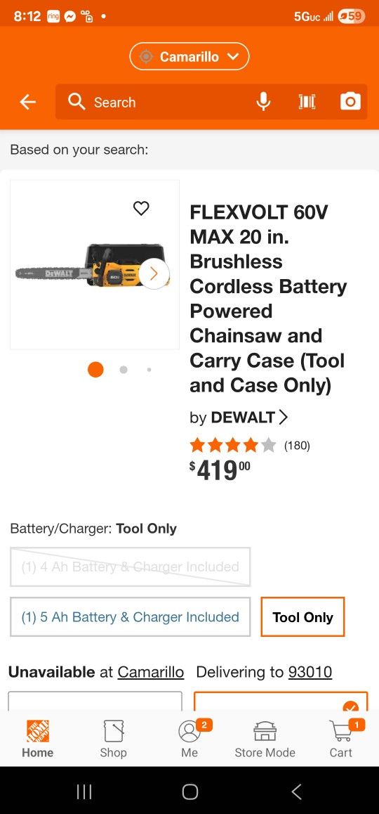Dewalt 60v Flexvolt 20" Blade Chainsaw $230 Only Tool New In Hard Case