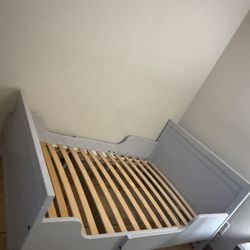 Kids IKEA bed frame with slatted bed base, white, 38 1/4x74 3/4 "