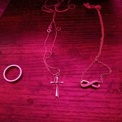 Silver, Silver And Rose Gold Plated Necklaces And Ring