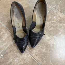 1940’s Black Leather Women’s Heels Size 7.  Charmers Brand