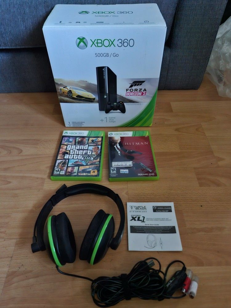 Xbox 360 Bundle, 500GB Console, Controller, Headset, 2 Games