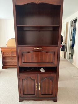 Cherry Wood Bookcase Cabinet with Drop Front