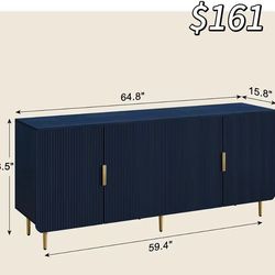 😀 65" Fluted Sideboard Buffet Cabinet with Storage, Console Cabinet with 4 Doors & Adjustable Shelves, Modern Buffet Table for Kitchen Dining Living 