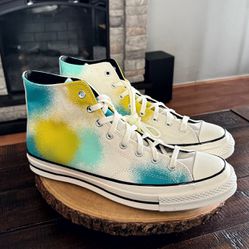 New! Men’s Converse 70’s Hi top Tie-dye sneakers. Size 12. Brand new with box. Color beige, teal, and yellow. 