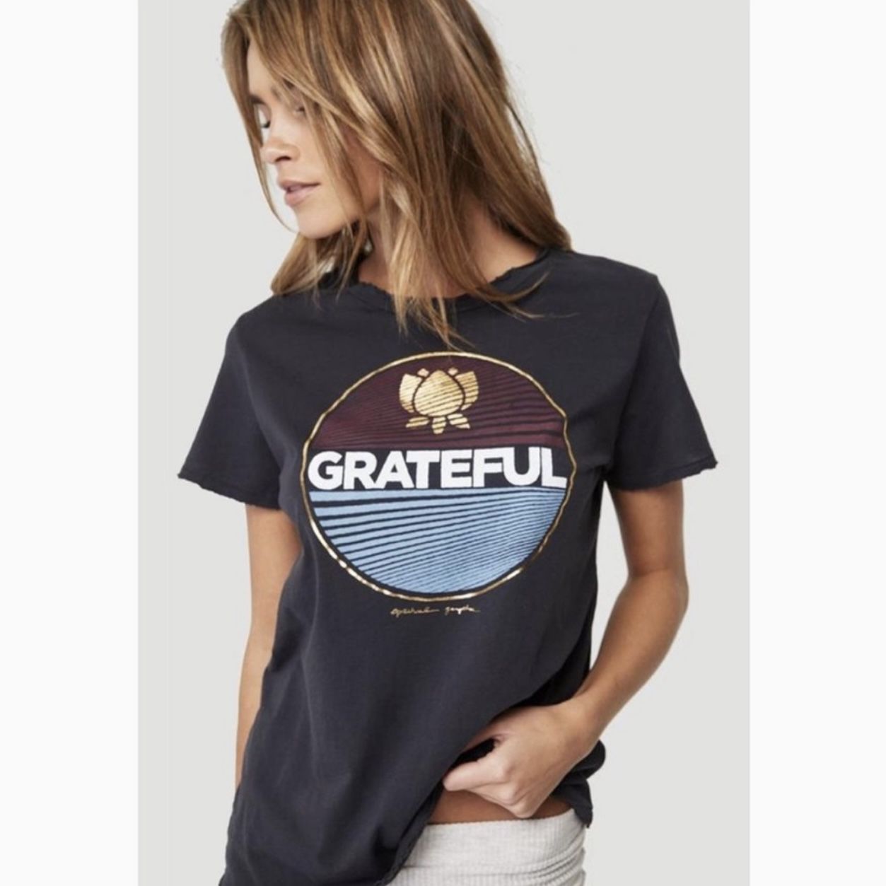 SPIRITUAL GANGSTER Black Distressed Grateful Aurora Short Sleeve Graphic Tee