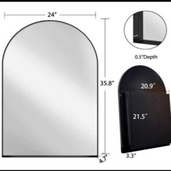 FS 24 in. W x 36 in. H Arched Black Metal Medicine Cabinet with Mirror