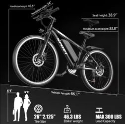 26” Electric Mountain Bike, 749W Motor, 48V 10A Battery, 25 MPH, 7-Speed, LCD, Disc Brakes, 330 lbs