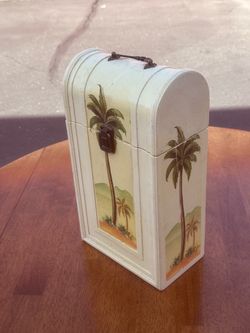 Decorative Wooden Wine Box with Palm Tree Art