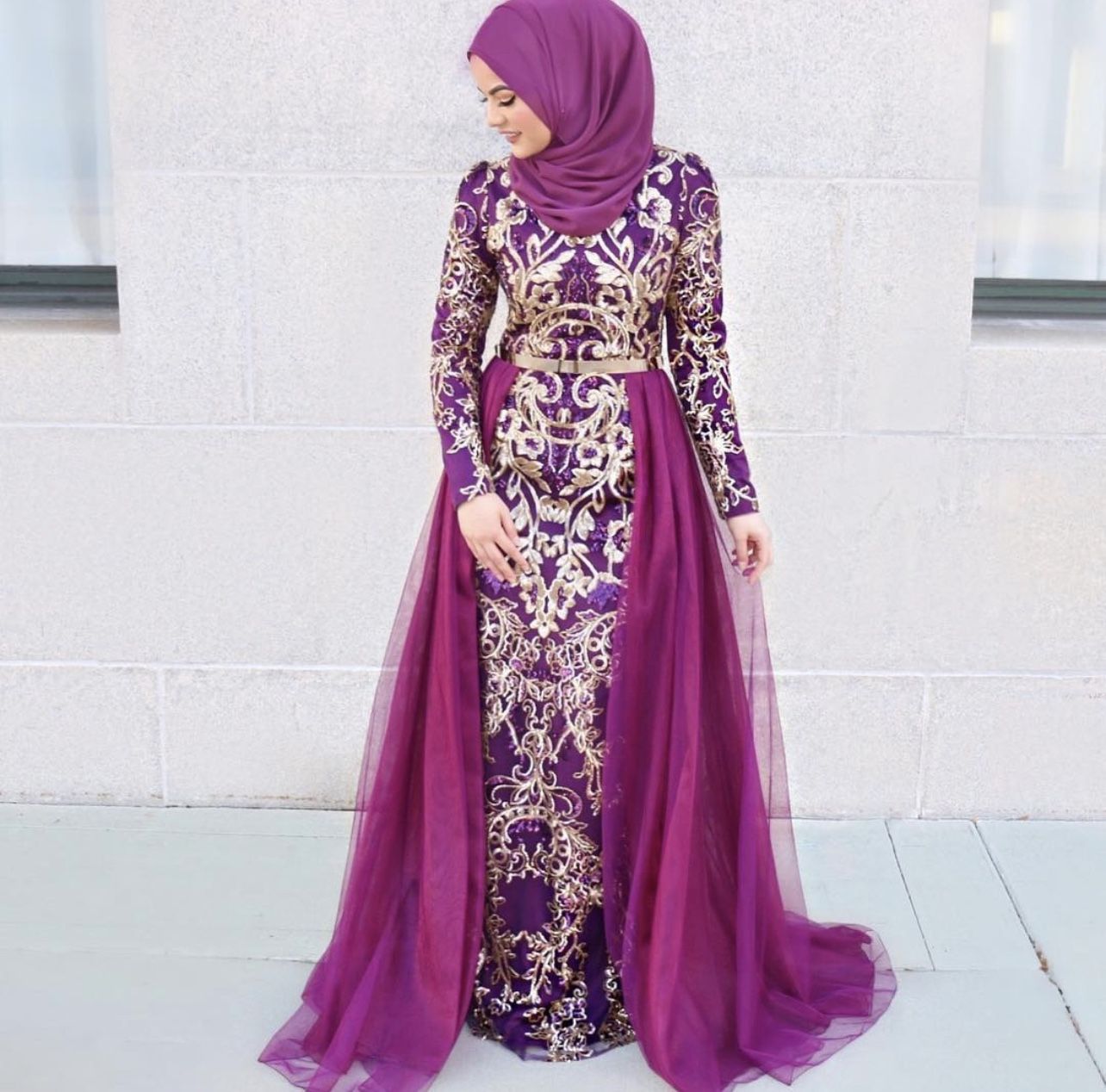 Maroon Purple Sequined Mermaid Flare Dress 