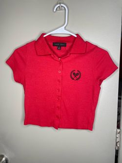 Bright red ribbed collared top
