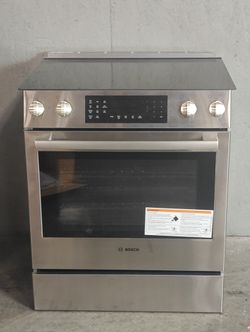 Bosch 800 Series Electric Slide-in Range 30'' Stainless Steel with Warming Drawer, Fast Preheat, and Touch Control (HEI8056U-D-0282)
