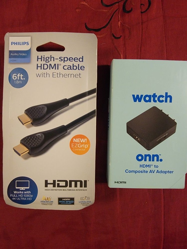 Onn HDMI to Composite AV Adapter+ Philips 6ft HDMI Cable