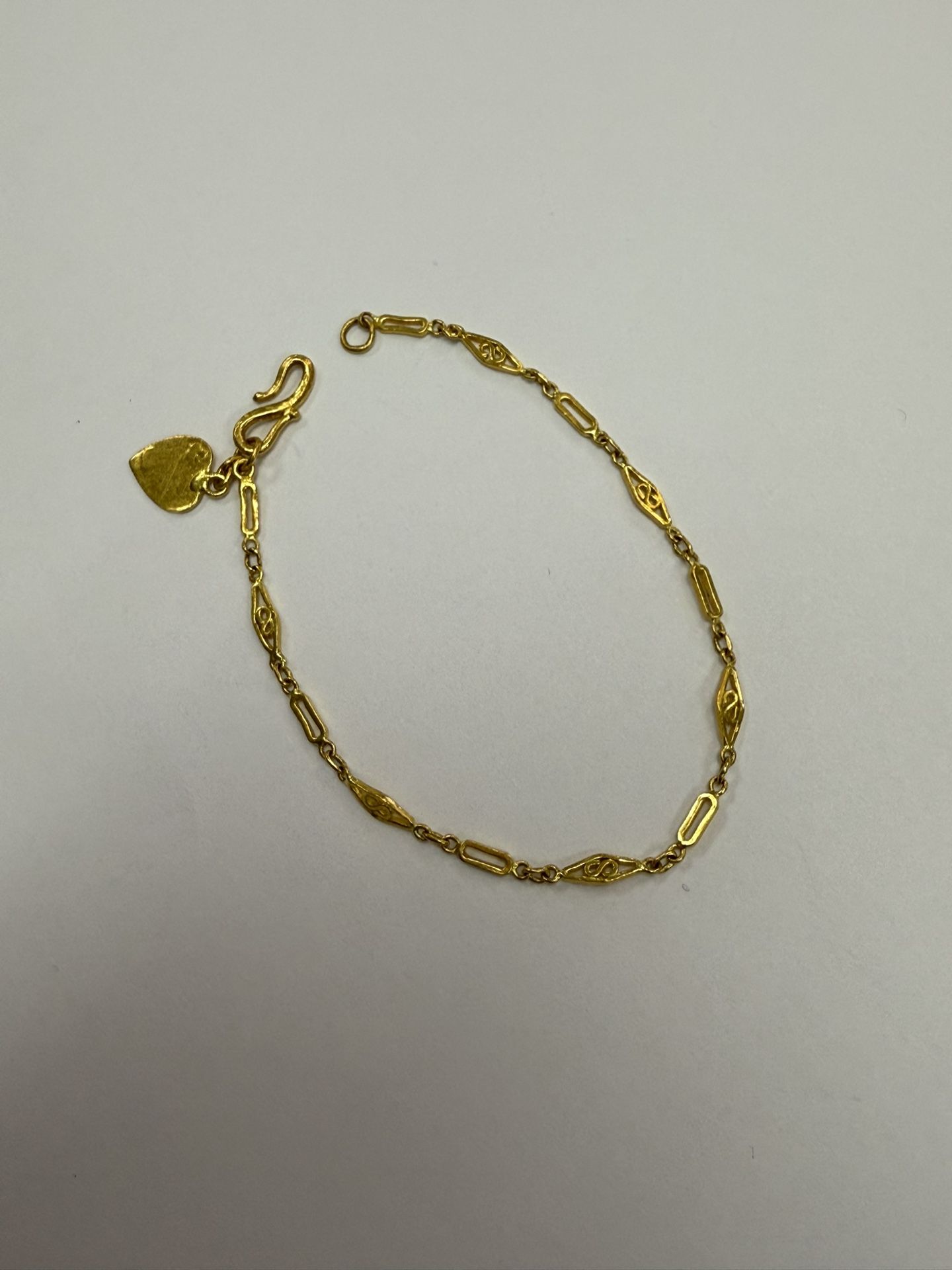 24k Gold Fancy Mix Link With Heart Charm Bracelet