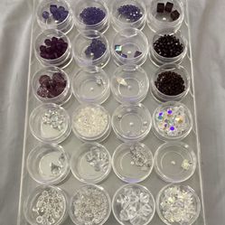 Jewelry Making Crystal Beads Clear/Purple Czech/Swarovski Assorted Sizes in Plastic Storage