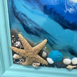 X Large  Ethan Allen Mirror With Epoxy Ocean 55x35