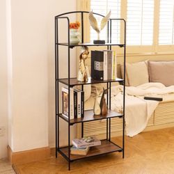 No Assembly Folding Bookshelf for Living Room, 4 Tier Black Collapsible Book Shelf for Home Office, Portable Bookcase Storage Organizer