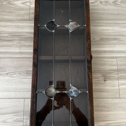 Vintage Solid Wood Curio Display Cabinet with Leaded Glass Door
