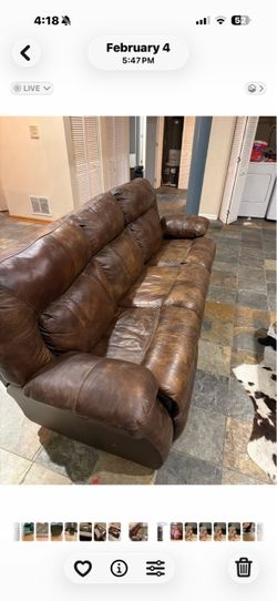 Brown leather love seat and extra large sofa