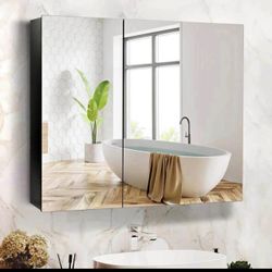 New in the box 36Inch x 24Inch Mirrored Medicine Cabinet, Black Medicine Cabinet for Bathroom with Mirror, Surface Mount Bathroom Medicine Cabinet wit