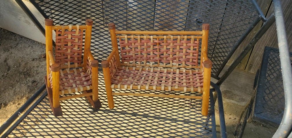Doll Sized Woven Loveseat And Rocking Chair