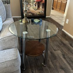 2 Glass, Metal And Wood End Tables