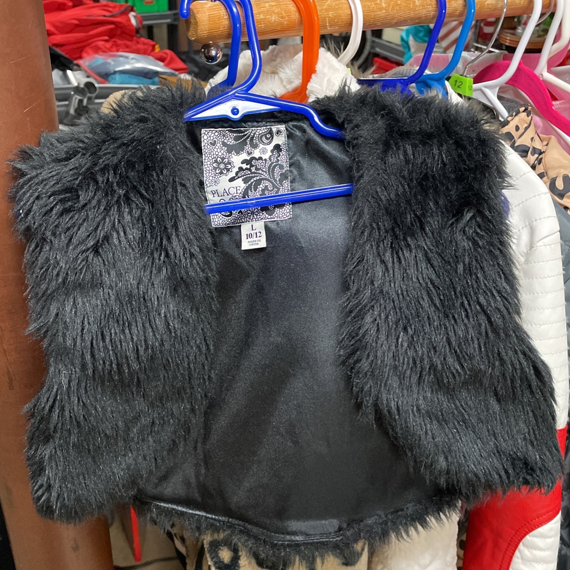 Girls Black Faux Fur Vest