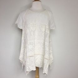 Brand New Women's Johnny Was Cream Embroidered Boho Tunic Top Size Small