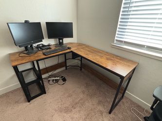 L-Shaped Desk with Shelves and Standing Desk Capability