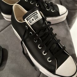 Men’s 8 Women’s 10 New Platform Leather Black Converse Shoes 