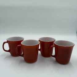 Vintage Corning Pyrex Burnt Orange Brown Coffee Mugs Set Of 4 - Milk Glass