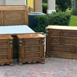 SOLID WOOD KING BEDROOM SET WITH 4 PCS + MATTRESS INCLUDED - DRESSER - NIGHSTAND - DELIVERY 🚚