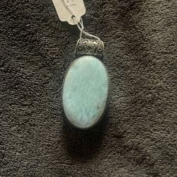 Aquamarine gem Pendant On Silver 