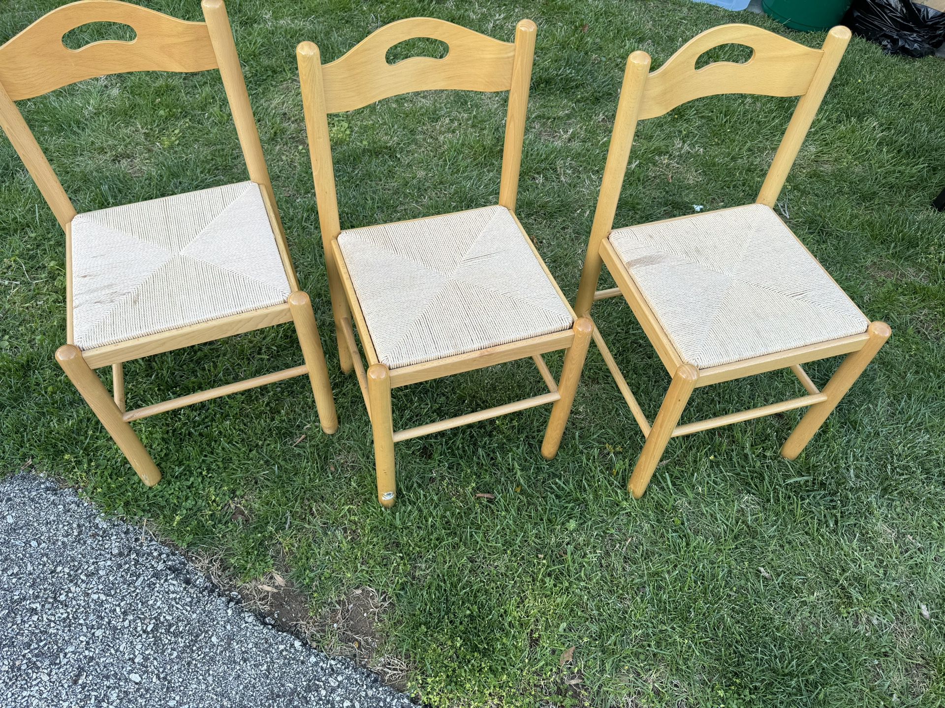 3 Wooden Wicker Chairs