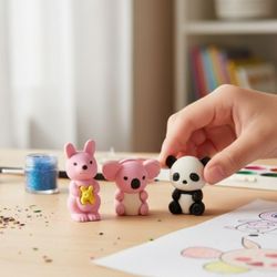 (Lot Of 3) Miniature 1" 3D Erasers DIY Puzzle Creative Brand Animals Variety Pack. These are mini animal-shaped pencil erasers. They are made of non-t