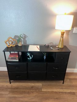 Black Storage Console Table / TV Stand with Power Outlets & USB Charging