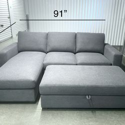 Free Delivery- Brand New Thomasville Gray Sectional Sofa with Storage Ottoman 