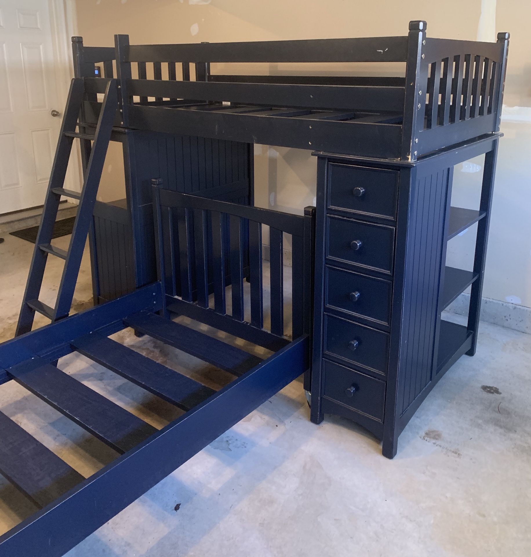 Great bunk bed, desk, shelves and drawers combo - Solid wood