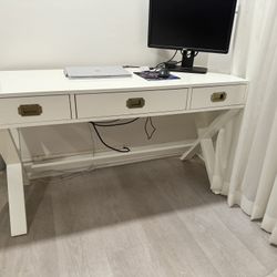 White Desk with 3 Drawers & Outlet