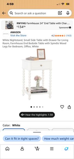 White Farmhouse Nightstand with Drawer